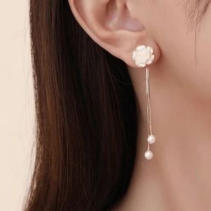 Pearl Flower Gold 18k plated drop long earrings